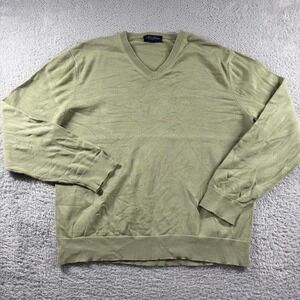 Brooks Brothers V Neck Sweater Mens Large Green Sage 100% Silk Lightweight